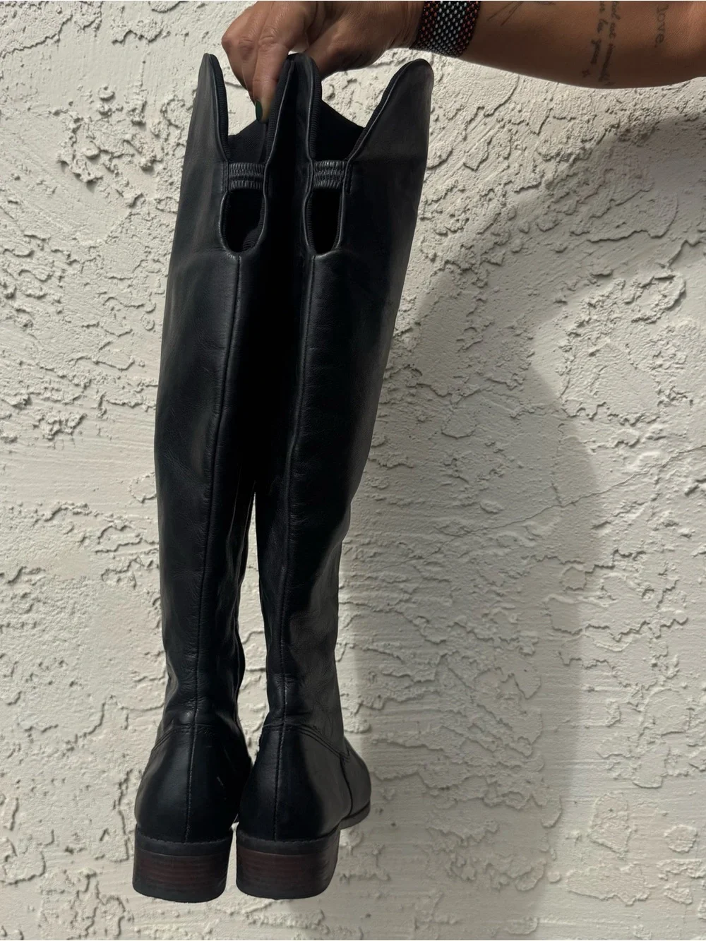 Women's Black Over-the-Knee Leather Boots - Sleek Zip Detail